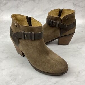 Bussola Reikia Vik Chunky Leather Buckle Ankle Booties Heeled Boots Taupe Size 9